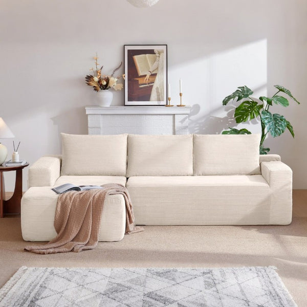 English Elm New Modular L-Shaped Sectional Sofa Deep Corduroy Cushions for Modern Living Spaces White Left W3975P476167