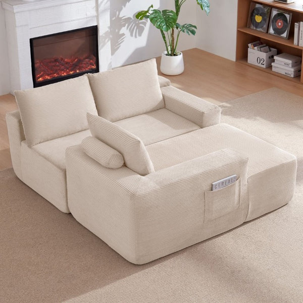English Elm New Modular L-Shaped Sectional Sofa Deep Corduroy Cushions for Modern Living Spaces White Left W3975P476167