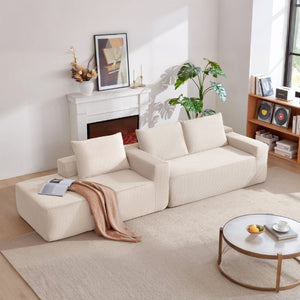 English Elm New Modular L-Shaped Sectional Sofa Deep Corduroy Cushions for Modern Living Spaces White Left W3975P476167