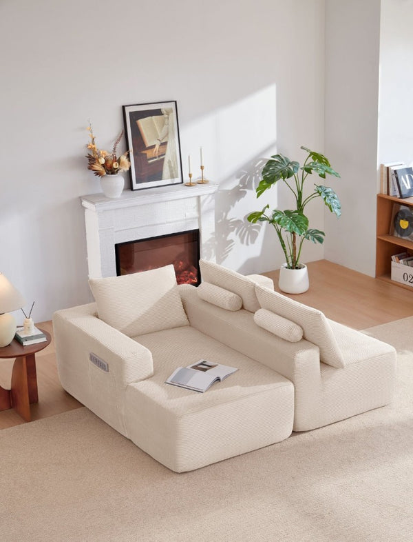 English Elm New Modular L-Shaped Sectional Sofa Deep Corduroy Cushions for Modern Living Spaces White Left W3975P476167