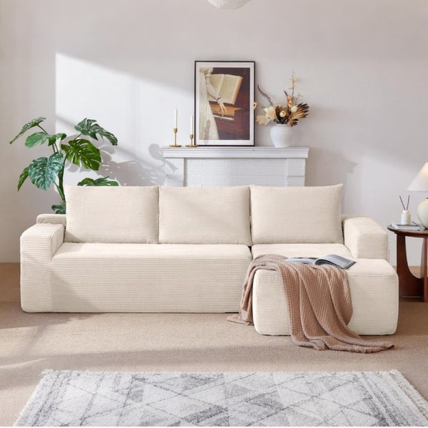 English Elm New Modular L-Shaped Sectional Sofa Deep Corduroy Cushions for Modern Living Spaces White Right W3975P476168