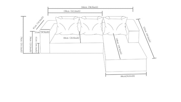English Elm New Modular L-Shaped Sectional Sofa Deep Corduroy Cushions for Modern Living Spaces White Right W3975P476168