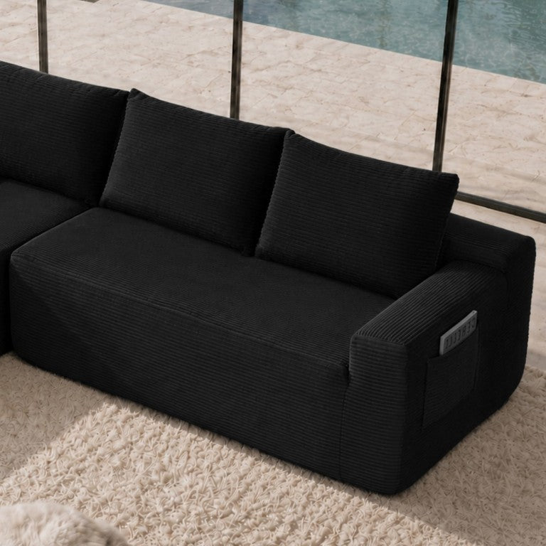 English Elm 618-Lp-Black-3Seat-Corduroy Modular Sectional Sofa with Reversible Chaise Corduroy Upholstery W3975P479008