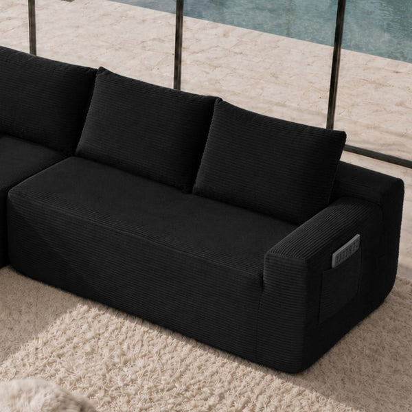 English Elm 618-Lp-Black-3Seat-Corduroy Modular Sectional Sofa with Reversible Chaise Corduroy Upholstery W3975P479008