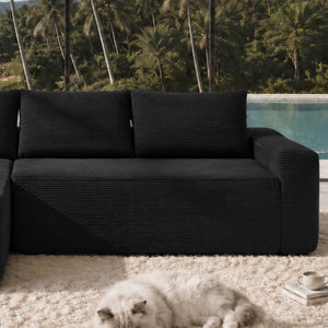 English Elm 618-Lp-Black-3Seat-Corduroy Modular Sectional Sofa with Reversible Chaise Corduroy Upholstery W3975P479008