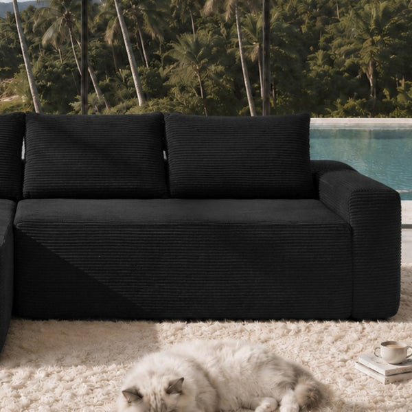 English Elm 618-Lp-Black-3Seat-Corduroy Modular Sectional Sofa with Reversible Chaise Corduroy Upholstery W3975P479008