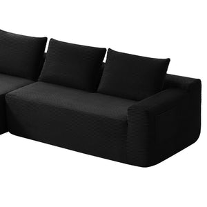 English Elm 618-Lp-Black-3Seat-Corduroy Modular Sectional Sofa with Reversible Chaise Corduroy Upholstery W3975P479008