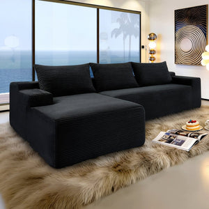 English Elm New2-96.9 Cloud Sectional Corduroy Sofa Deep Cushioned Modular L-Shape Living Room Couch W3975P484388