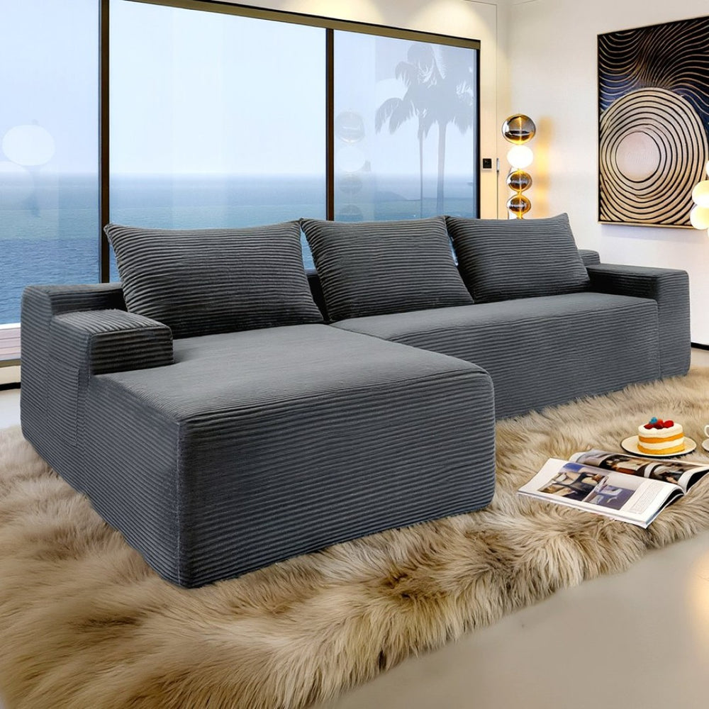English Elm New2 Cloud Sectional Sofa Plush Corduroy U-shaped Modular Deep Seat for Living Room W3975P484393