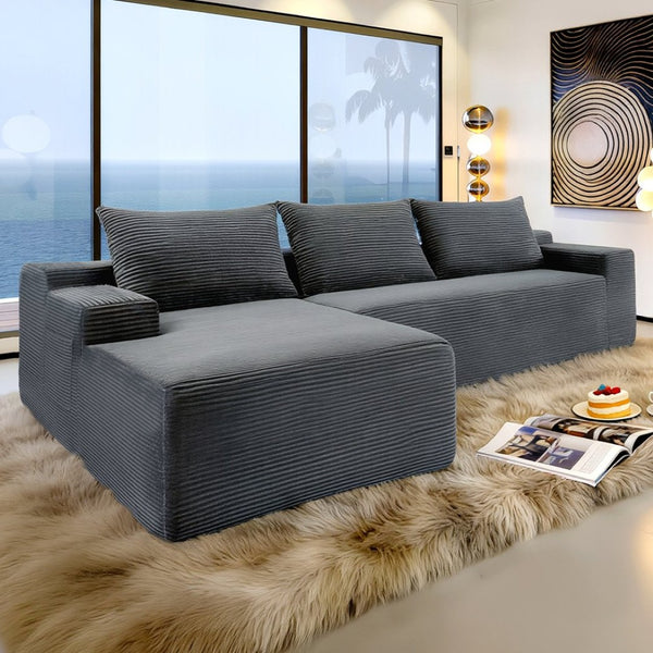 English Elm New2 Cloud Sectional Sofa Plush Corduroy U-shaped Modular Deep Seat for Living Room W3975P484393