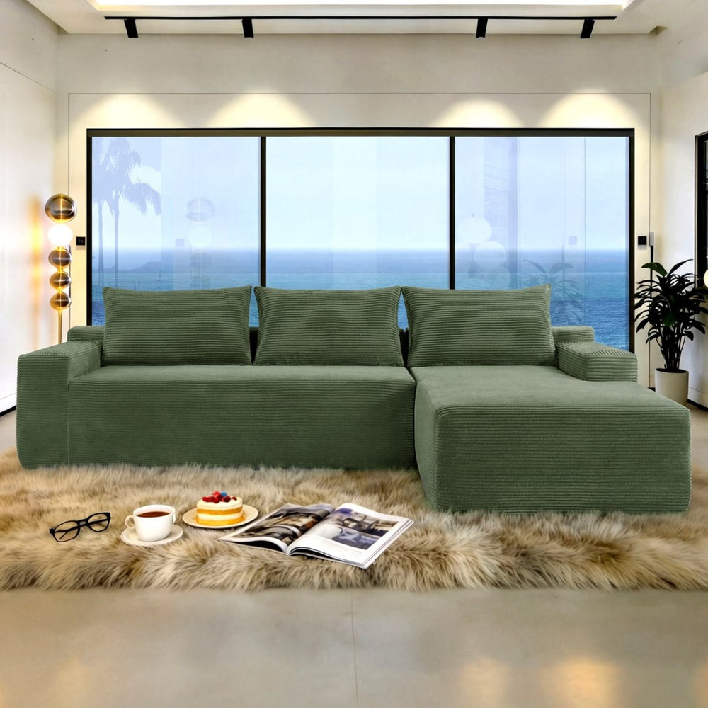 English Elm New2 Cloud Modular Sectional Sofa Corduroy Upholstered Deep Seat L-Shaped Living Room Green Right W3975P487618