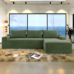 English Elm New2 Cloud Modular Sectional Sofa Corduroy Upholstered Deep Seat L-Shaped Living Room Green Right W3975P487618