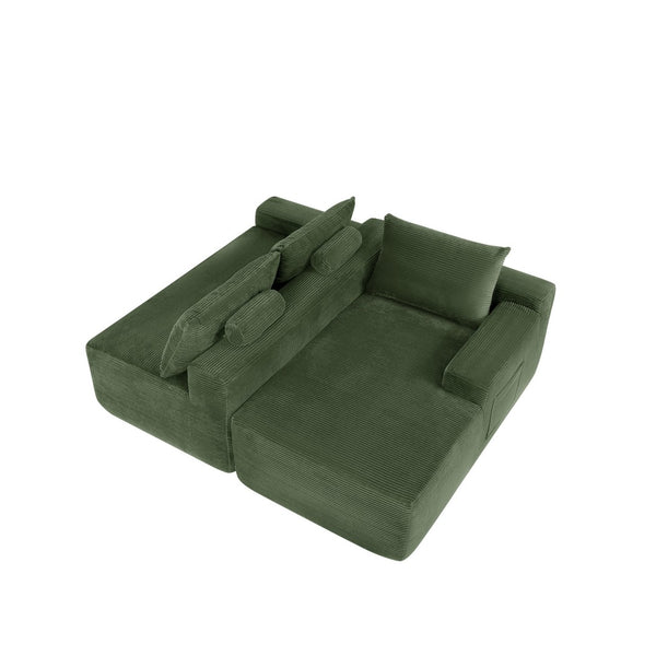 English Elm New2 Cloud Modular Sectional Sofa Corduroy Upholstered Deep Seat L-Shaped Living Room Green Right W3975P487618