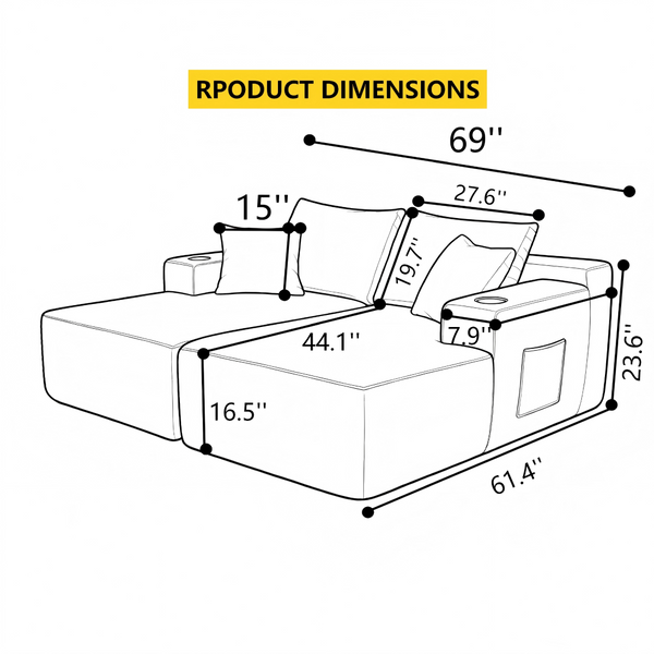 English Elm New1-69"cloud Corduroy Sectional Deep Seat Lounge Sofa for Modern Living Spaces W3975P487939