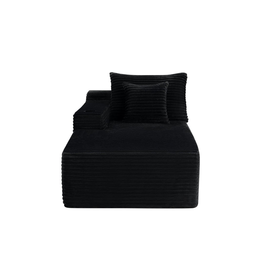 English Elm 37.5-inch Left Chaise Sectional Module in Black Velvet with Built-in Cup Holder W3975P488879