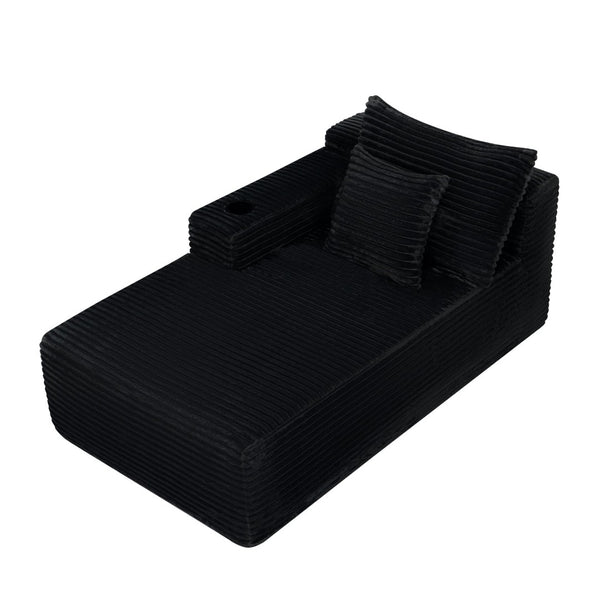 English Elm 37.5-inch Left Chaise Sectional Module in Black Velvet with Built-in Cup Holder W3975P488879