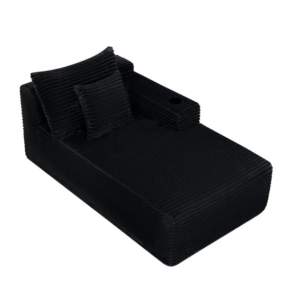 English Elm 37.5-inch Velvet Chaise Lounge with Cup Holder Modular Living Room Sectional Seat W3975P488880