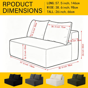 English Elm 58-inch Velvet Two Seat Chaise Sofa with Cup Holder for Modern Living Rooms Black W3975P488883