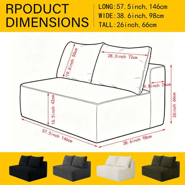English Elm 58-inch Velvet Two Seat Chaise Sofa with Cup Holder for Modern Living Rooms Black W3975P488883