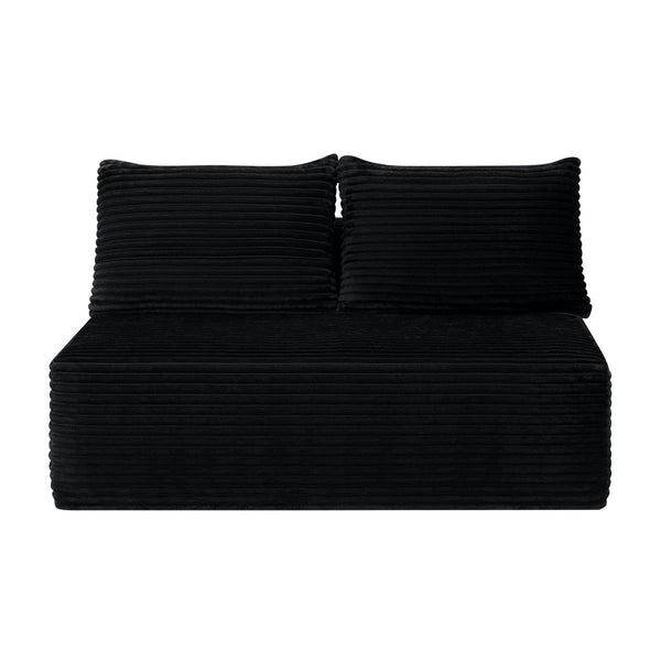 English Elm 58-inch Velvet Two Seat Chaise Sofa with Cup Holder for Modern Living Rooms Black W3975P488883