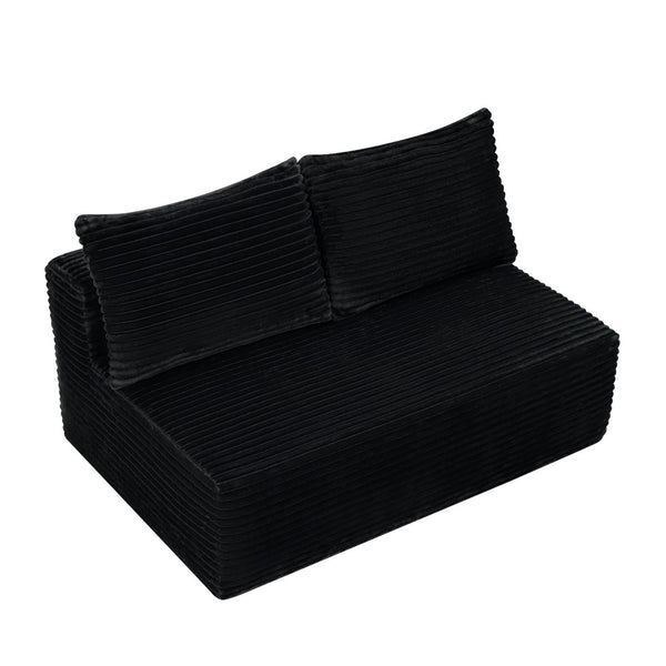 English Elm 58-inch Velvet Two Seat Chaise Sofa with Cup Holder for Modern Living Rooms Black W3975P488883