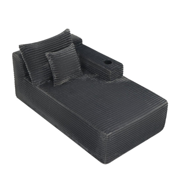 English Elm 37.5-inch Modular Velvet Chaise Sectional with Cup Holder for Contemporary Living Rooms Grey Right Chaise W3975P488905
