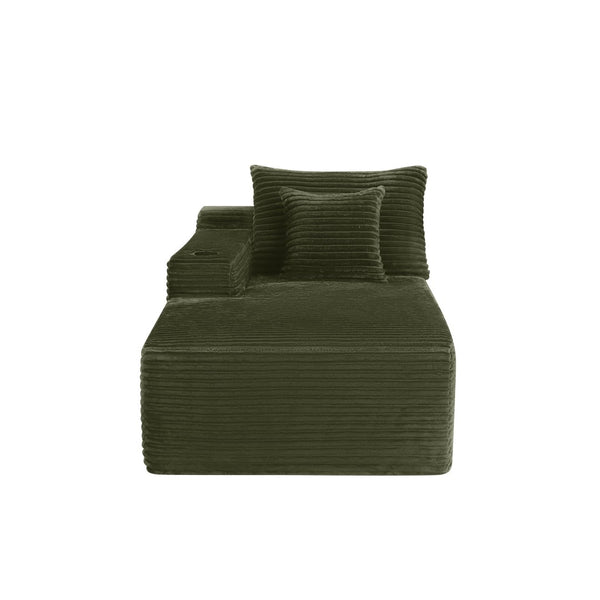 English Elm 37.5-Inch Corduroy Velvet Chaise Sectional Module for Modern Living Room Lounging Green Left Chaise Velvet with Cup Holder W3975P489196