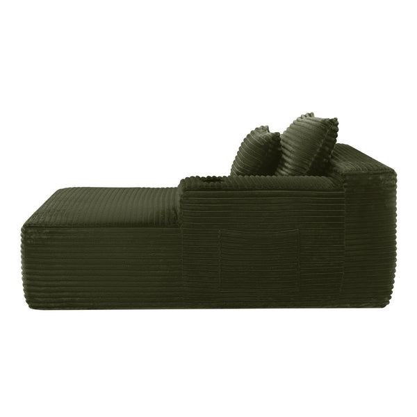 English Elm 37.5-Inch Corduroy Velvet Chaise Sectional Module for Modern Living Room Lounging Green Left Chaise No Velvet with Cup Holder W3975P489197