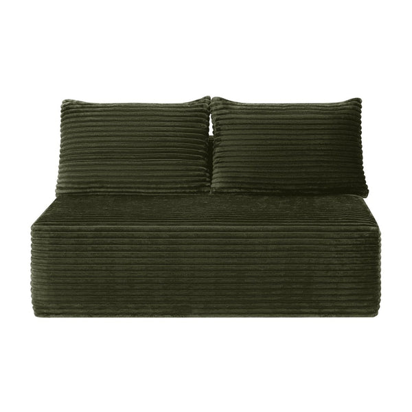 English Elm 58-Inch Reversible Chaise Sectional Corduroy Velvet Sofa with Cup Holder for Living Room Green Plush Velvet W3975P489198