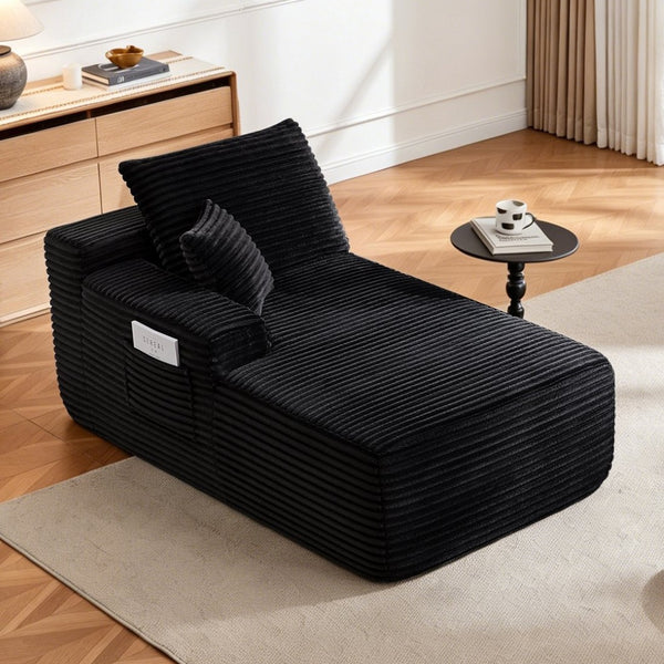 English Elm 37.5-Inch Corduroy Velvet Chaise Sectional Module for Modern Living Room Lounging Black Left Chaise Velvet No Cup Holder W3975P491132