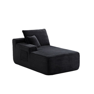 English Elm 37.5-Inch Corduroy Velvet Chaise Sectional Module for Modern Living Room Lounging Black Left Chaise Velvet No Cup Holder W3975P491132