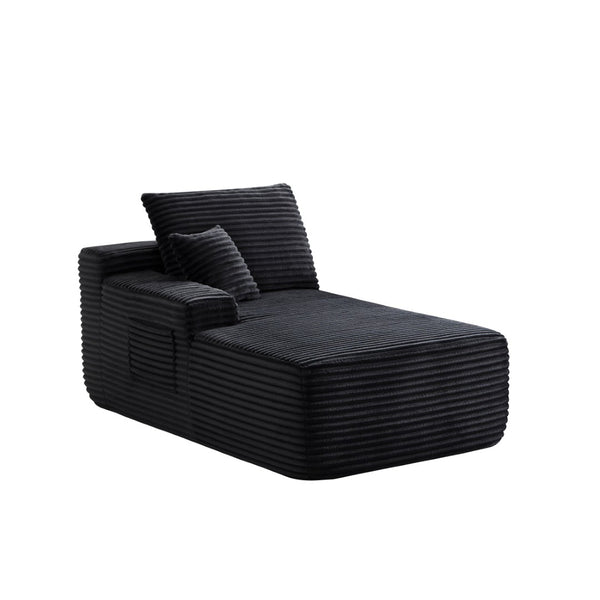 English Elm 37.5-Inch Corduroy Velvet Chaise Sectional Module for Modern Living Room Lounging Black Left Chaise Velvet No Cup Holder W3975P491132