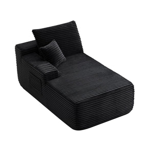 English Elm 37.5-Inch Corduroy Velvet Chaise Sectional Module for Modern Living Room Lounging Black Left Chaise Velvet No Cup Holder W3975P491132
