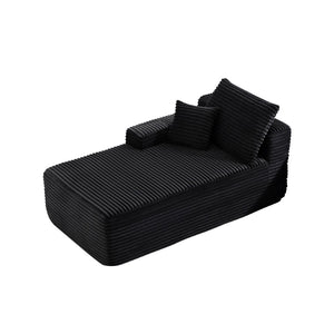 English Elm 37.5-Inch Corduroy Velvet Chaise Sectional Module for Modern Living Room Lounging Black Left Chaise Velvet No Cup Holder W3975P491132