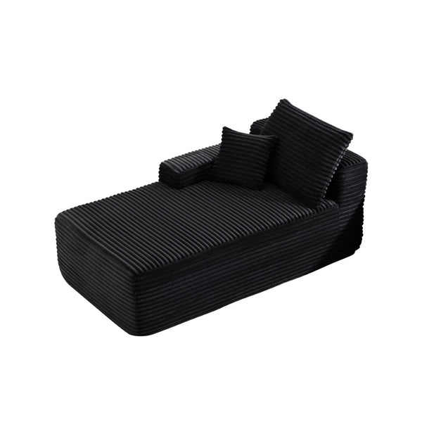 English Elm 37.5-Inch Corduroy Velvet Chaise Sectional Module for Modern Living Room Lounging Black Left Chaise Velvet No Cup Holder W3975P491132