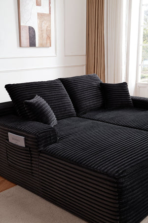 English Elm 37.5-Inch Corduroy Velvet Chaise Sectional Module for Modern Living Room Lounging Black Left Chaise Velvet No Cup Holder W3975P491132