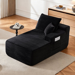 English Elm 37.5-Inch Corduroy Velvet Chaise Sectional Module for Modern Living Room Lounging Black Right Chaise Velvet No Cup Holder W3975P491133