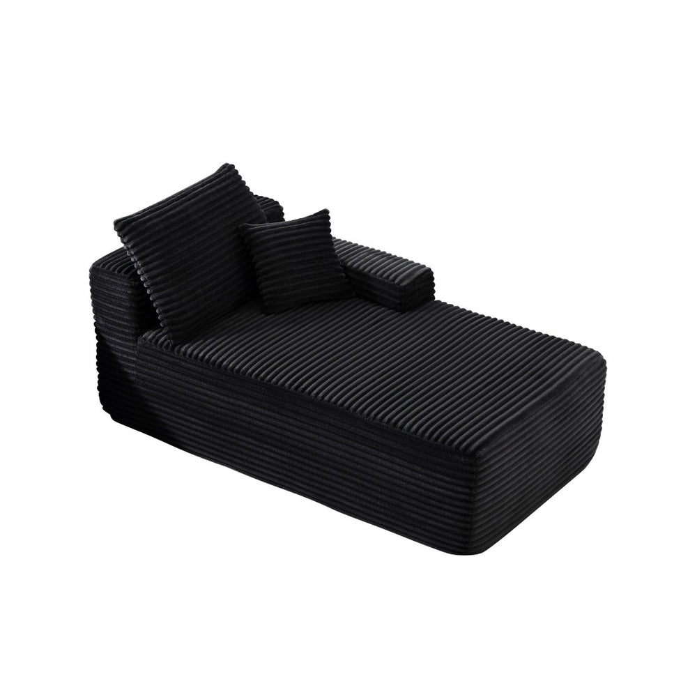 English Elm 37.5-Inch Corduroy Velvet Chaise Sectional Module for Modern Living Room Lounging Black Right Chaise Velvet No Cup Holder W3975P491133