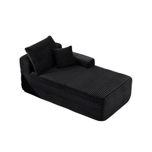 English Elm 37.5-Inch Corduroy Velvet Chaise Sectional Module for Modern Living Room Lounging Black Right Chaise Velvet No Cup Holder W3975P491133