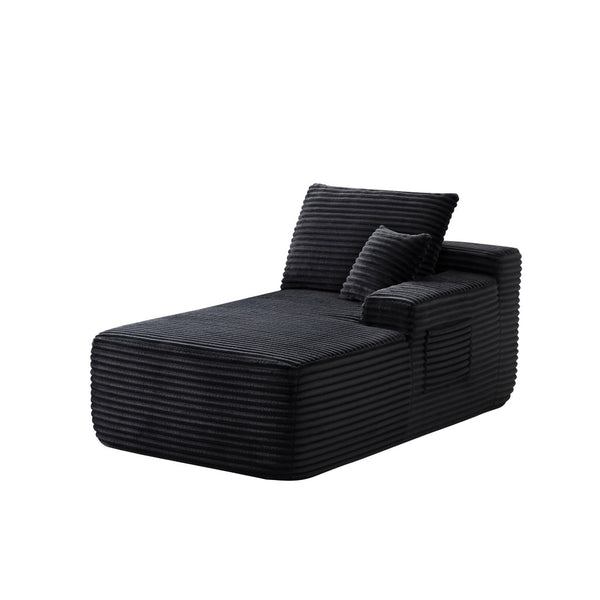 English Elm 37.5-Inch Corduroy Velvet Chaise Sectional Module for Modern Living Room Lounging Black Right Chaise Velvet No Cup Holder W3975P491133