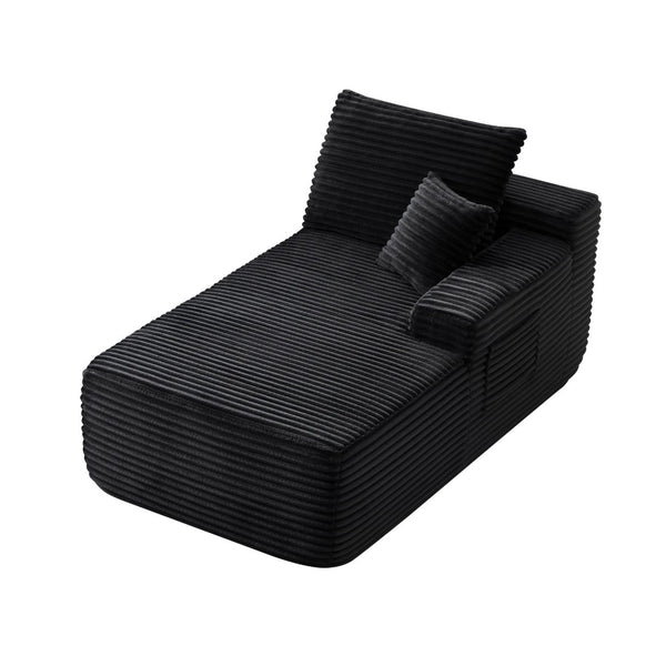 English Elm 37.5-Inch Corduroy Velvet Chaise Sectional Module for Modern Living Room Lounging Black Right Chaise Velvet No Cup Holder W3975P491133