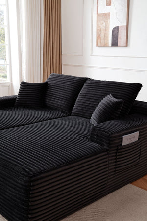 English Elm 37.5-Inch Corduroy Velvet Chaise Sectional Module for Modern Living Room Lounging Black Right Chaise Velvet No Cup Holder W3975P491133
