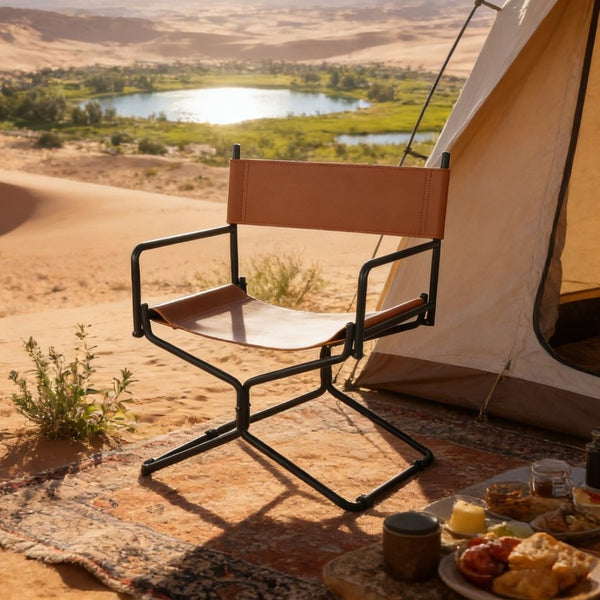 English Elm 21 Inch Folding Directors Chair PU Leather High Back Portable Outdoor Camping Seat Brown W3975P495125