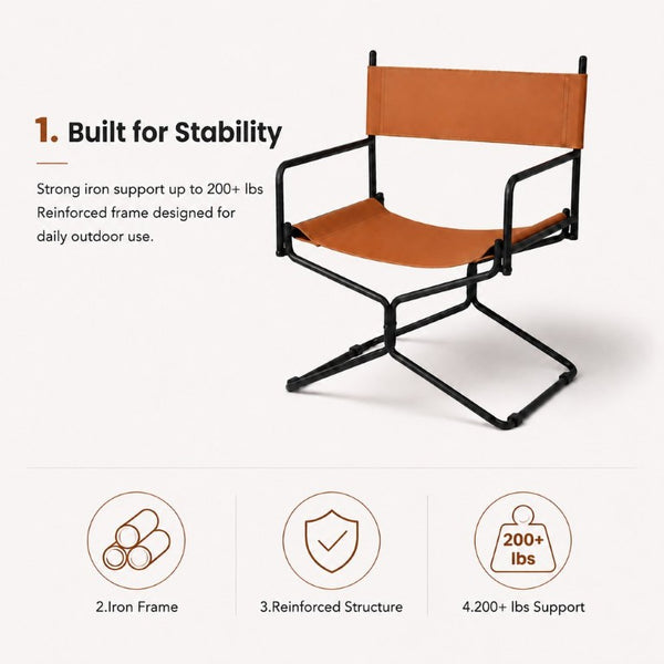 English Elm 21 Inch Folding Directors Chair PU Leather High Back Portable Outdoor Camping Seat Brown W3975P495125