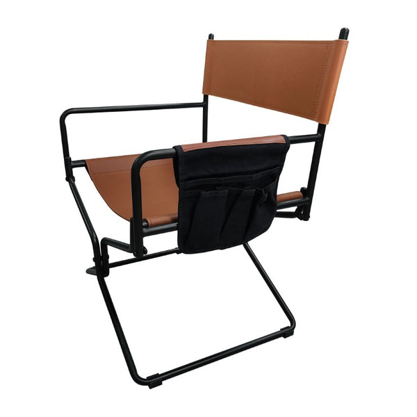 English Elm 21 Inch Folding Directors Chair PU Leather High Back Portable Outdoor Camping Seat Brown W3975P495125