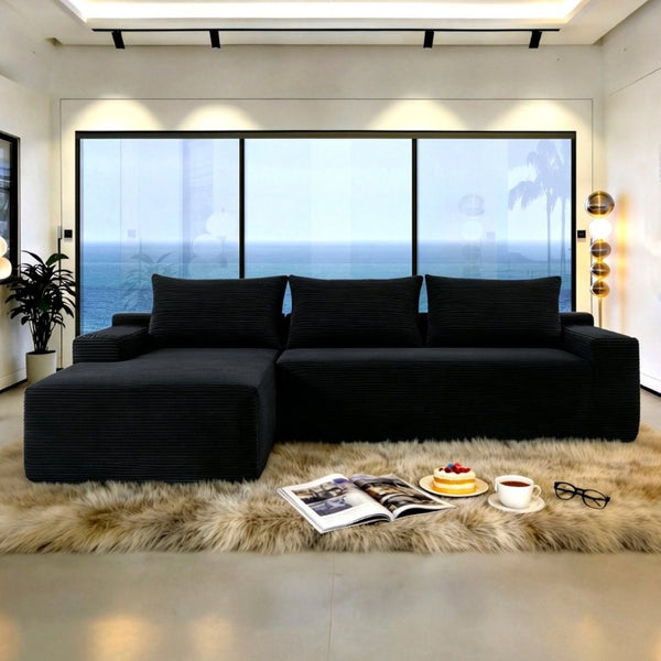 English Elm New2-96.9 Corduroy L-Shape Sectional Deep Seat Sofa No Assembly Living Room Black Left W3975P499236