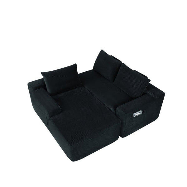English Elm New2-96.9 Corduroy L-Shape Sectional Deep Seat Sofa No Assembly Living Room Black Left W3975P499236