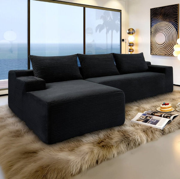 English Elm New2-96.9 Corduroy L-Shape Sectional Deep Seat Sofa No Assembly Living Room Black Left W3975P499236
