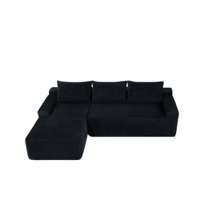 English Elm New2-96.9 Corduroy L-Shape Sectional Deep Seat Sofa No Assembly Living Room Black Left W3975P499236