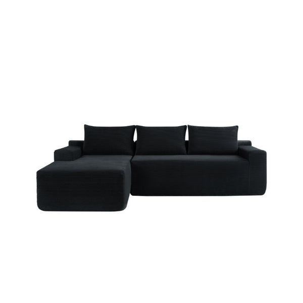 English Elm New2-96.9 Corduroy L-Shape Sectional Deep Seat Sofa No Assembly Living Room Black Left W3975P499236